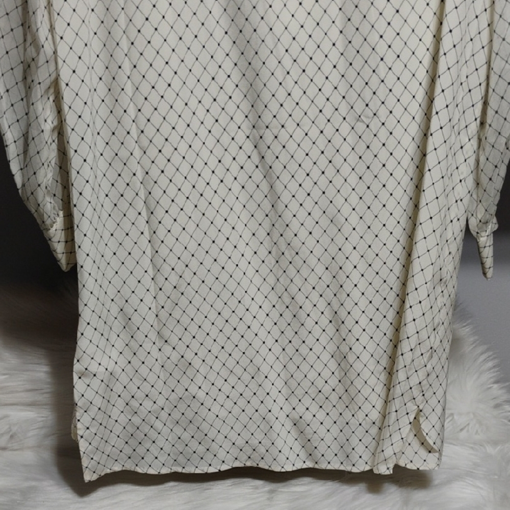 New Club Monaco Popover Silk Tunic Robe Ivory Grid Long Sleeve Tunic Top (BX32) - Picture 8 of 13